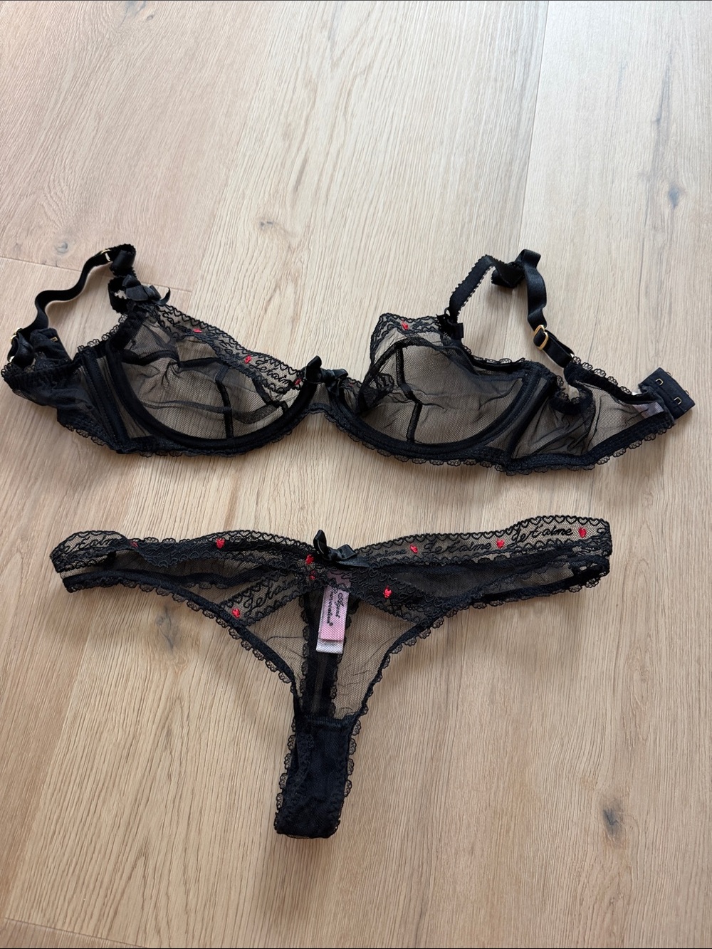 Agent Provocateur Sheer Black Lace Bra and Thong Set 34D/2 bottom